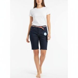 NWT Riders By Lee Womens Dark Wash Denim Shorts 16 Ultimate Stretch Braided Belt